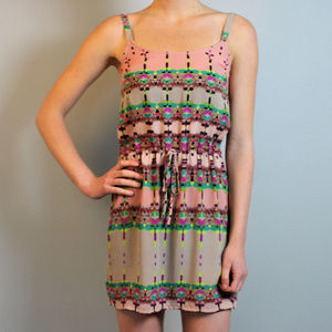 Springtime pink and green mini dress